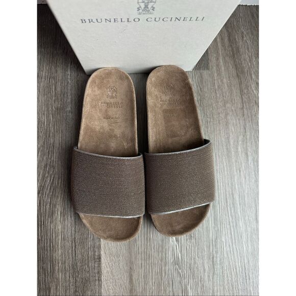 BRUNELLO CUCINELL Bead-embellished suede slides EU36/US6 $995 - Picture 8 of 14
